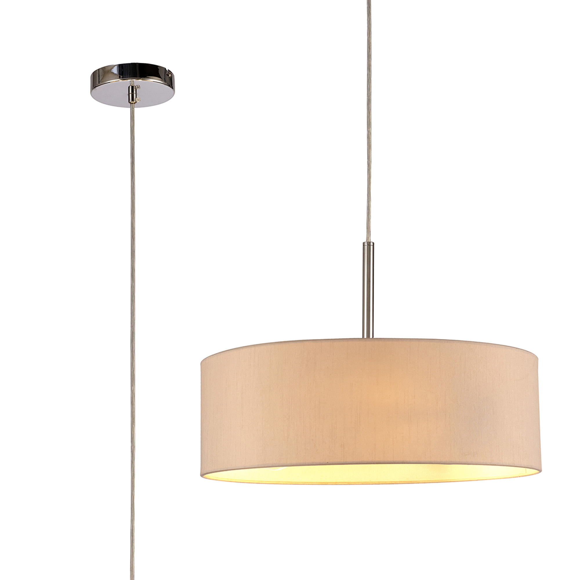 DK0687  Baymont 45cm 3 Light Pendant Polished Chrome, Nude Beige/Moonlight